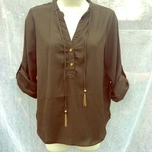 Olive Green Blouse with gold accents